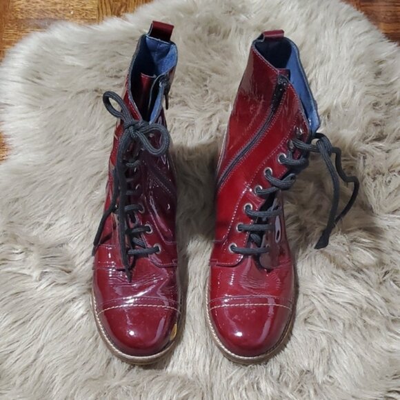 Unity in Diversity Europe- Red Coated Combat Leather Lace Up Boots - Picture 8 of 15